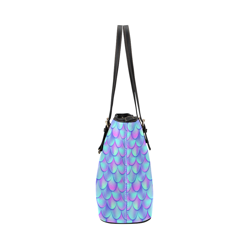 Mermaid Tail Design Print Pattern Leather Tote Bag