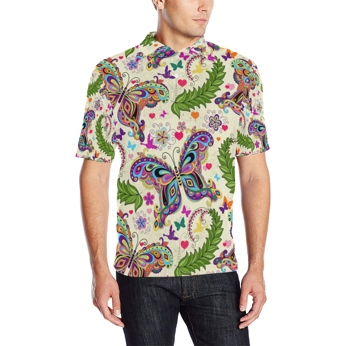 Butterfly Colorful Indian Style Men Polo Shirt