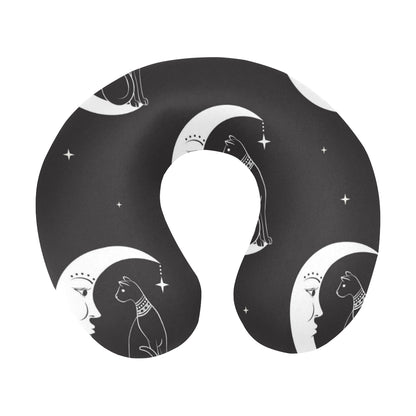 Moon with Cat Pattern Print Design 04 U-Shaped Travel Neck Pillow