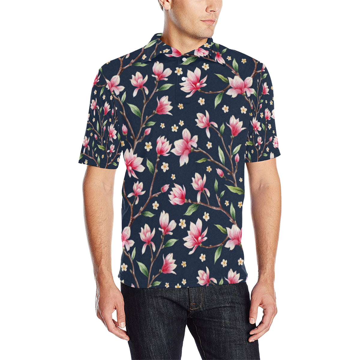 Magnolia Pattern Print Design MAG09 Men Polo Shirt