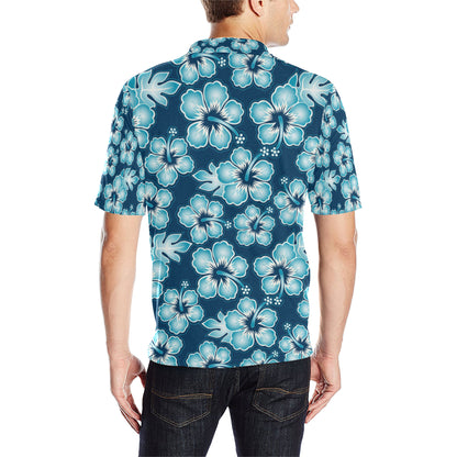 Blue Hibiscus Pattern Print Design HB011 Men Polo Shirt