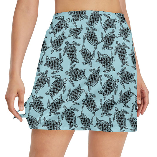 Sea Turtle Print Design LKS3010 17" Golf & Pickleball Skort with Pockets