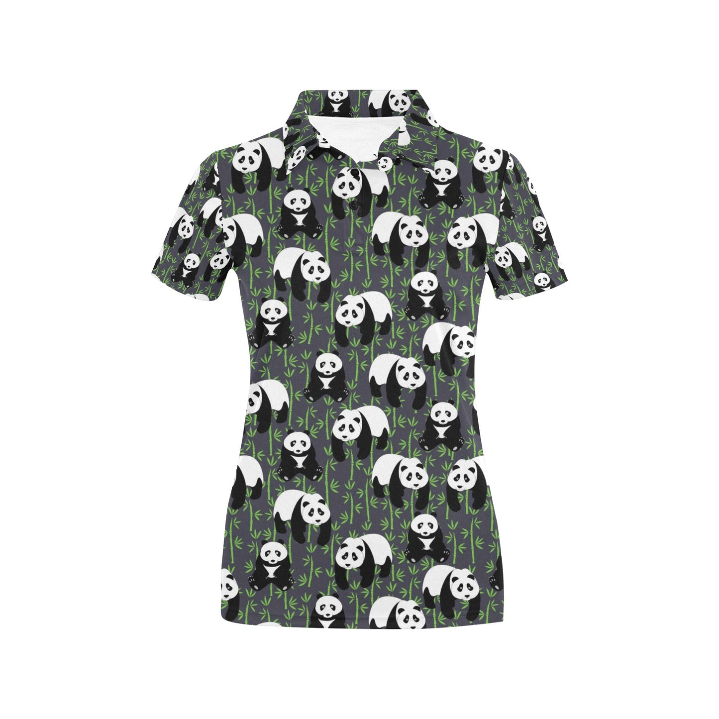 Panda Bear Bamboo Themed Print Women's Polo Shirt