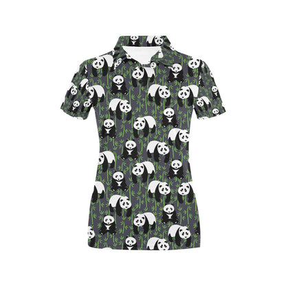 Panda Bear Bamboo Themed Print Women's Polo Shirt