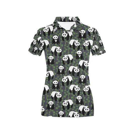 Panda Bear Bamboo Themed Print Women's Polo Shirt
