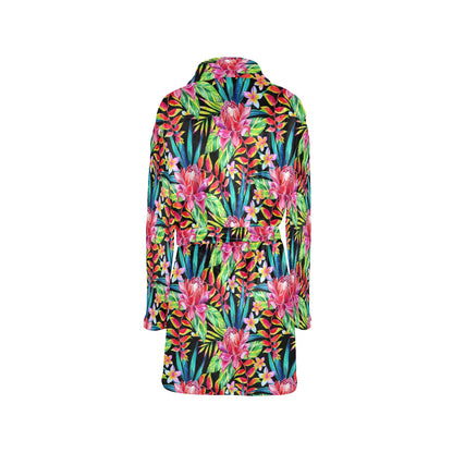 Heliconia Pattern Print Design HL02 Women's Fleece Robe