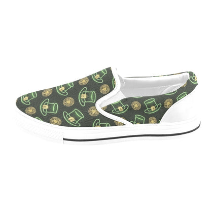 St Patricks Day Print Design LKS308 White Slip Ons Canvas Women's Shoes