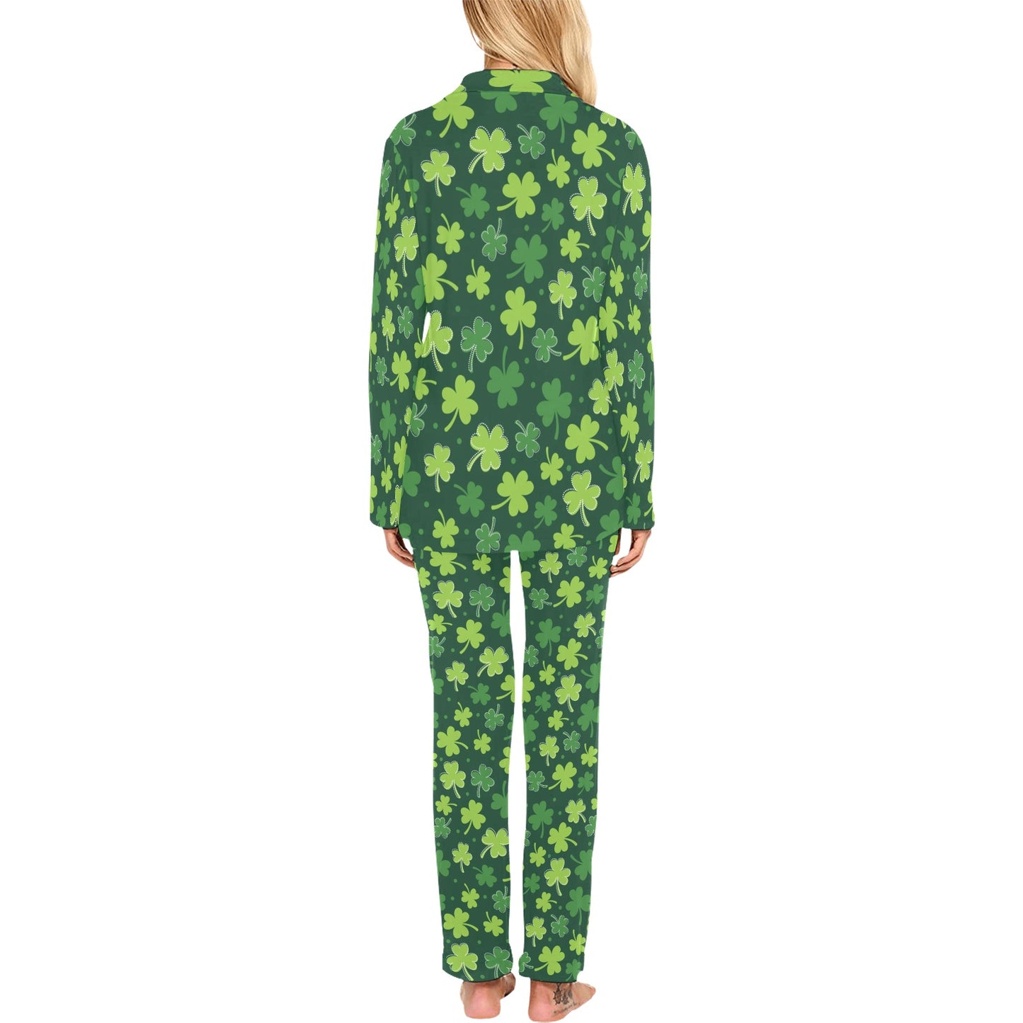 Clover Pattern Print Design 02 Women's Long Pajama Set