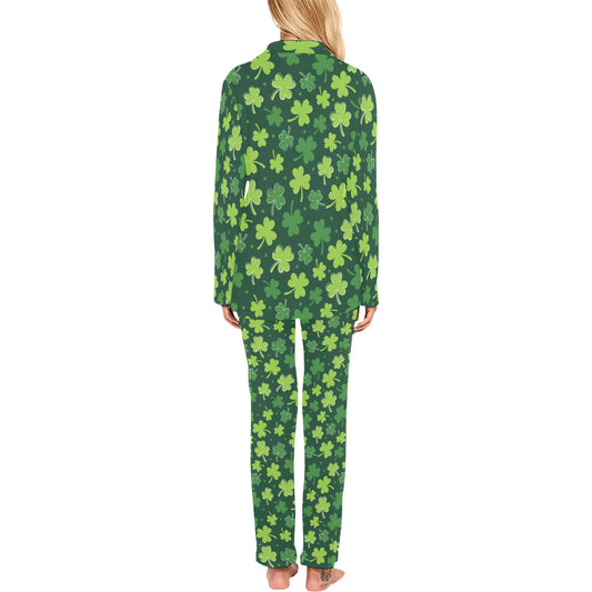 Clover Pattern Print Design 02 Women's Long Pajama Set