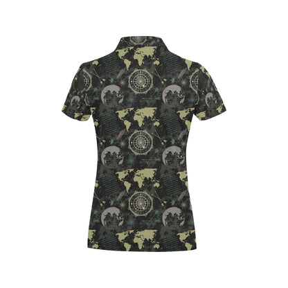 World Map Print Design LKS303 Women's Polo Shirt