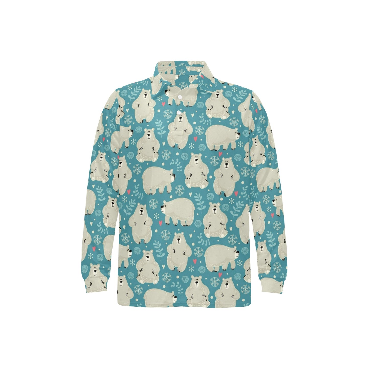 Bear Pattern Print Design BE04 Long Sleeve Polo Shirt For Men's