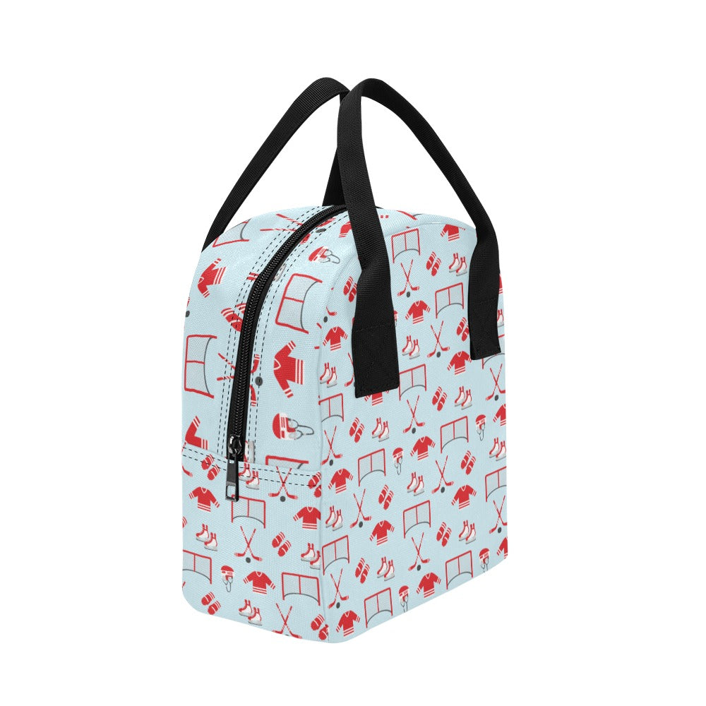 Hockey Red Equipment Print Design LKS305 Insulated Lunch Bag