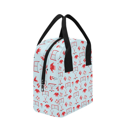 Hockey Red Equipment Print Design LKS305 Insulated Lunch Bag