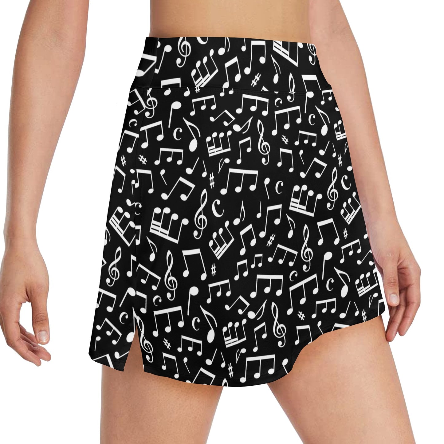 Music Note Black white Themed Print Women's Golf Skirt with Pocket