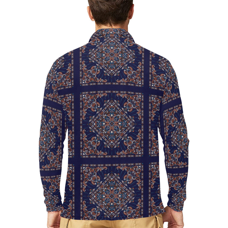 Bandana Print Design LKS3012 Long Sleeve Polo Shirt For Men's