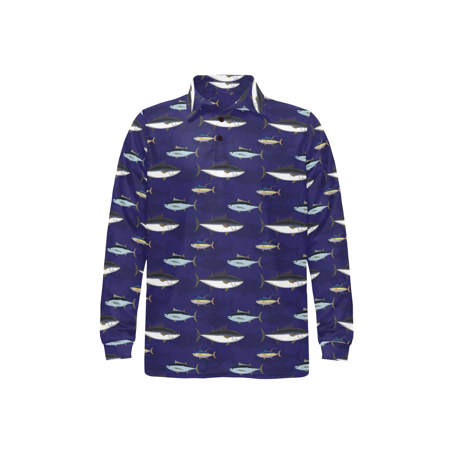 Tuna Fish Print Design LKS304 Long Sleeve Polo Shirt For Men's