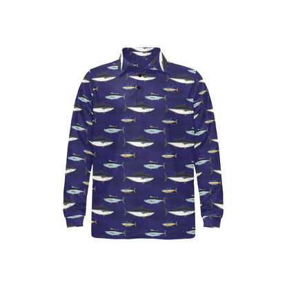 Tuna Fish Print Design LKS304 Long Sleeve Polo Shirt For Men's