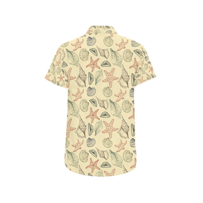 Seashell Print Design LKS305 Men Short Sleeve Button Up Shirt