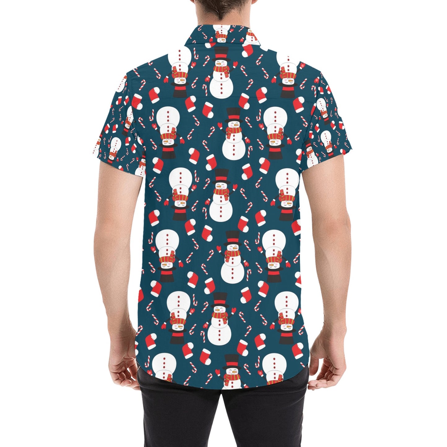 Snowman Print Design LKS301 Men Short Sleeve Button Up Shirt