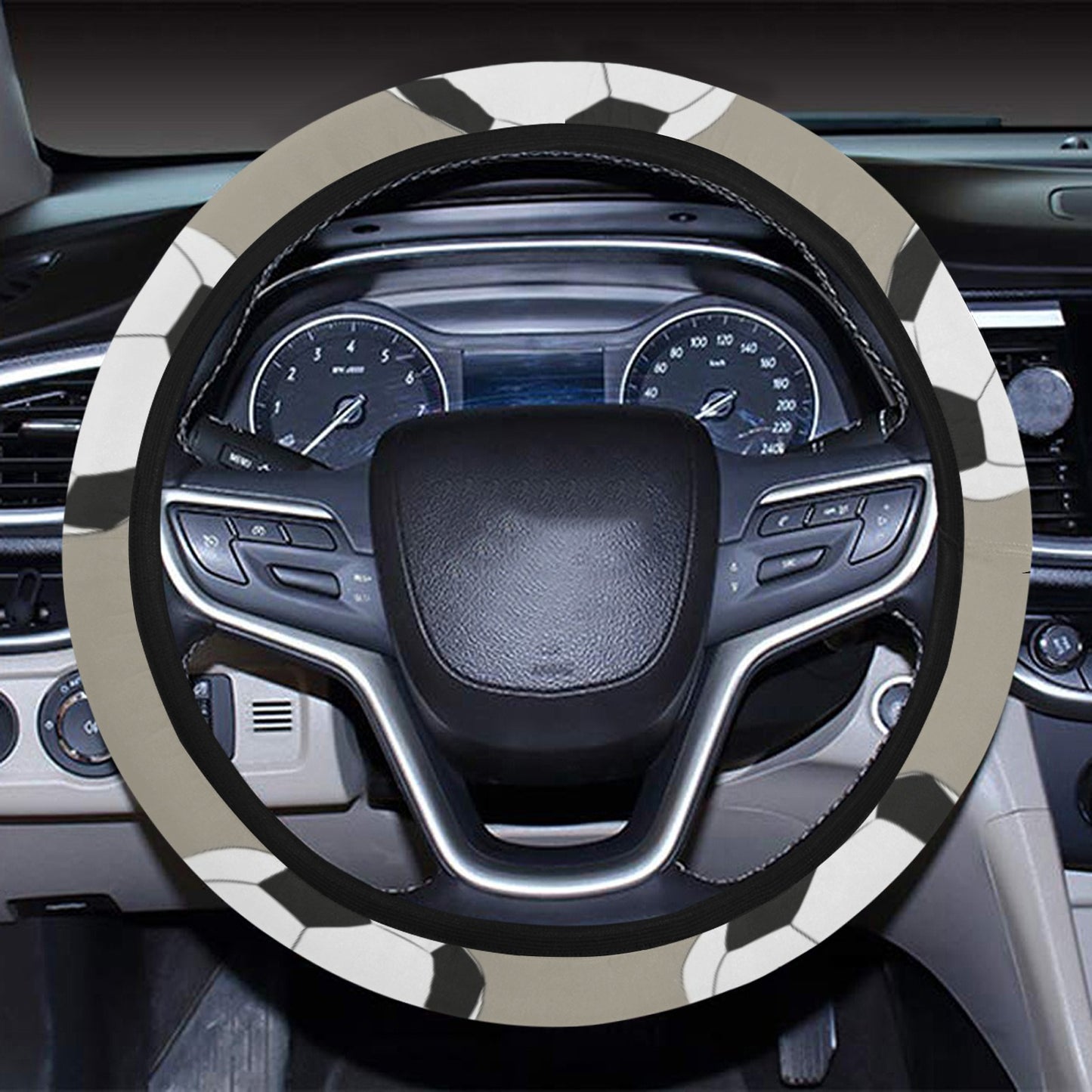 Soccer Ball Print Design LKS302 Steering Wheel Cover with Elastic Edge