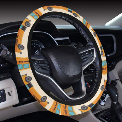 School Bus Print Design LKS305 Steering Wheel Cover with Elastic Edge
