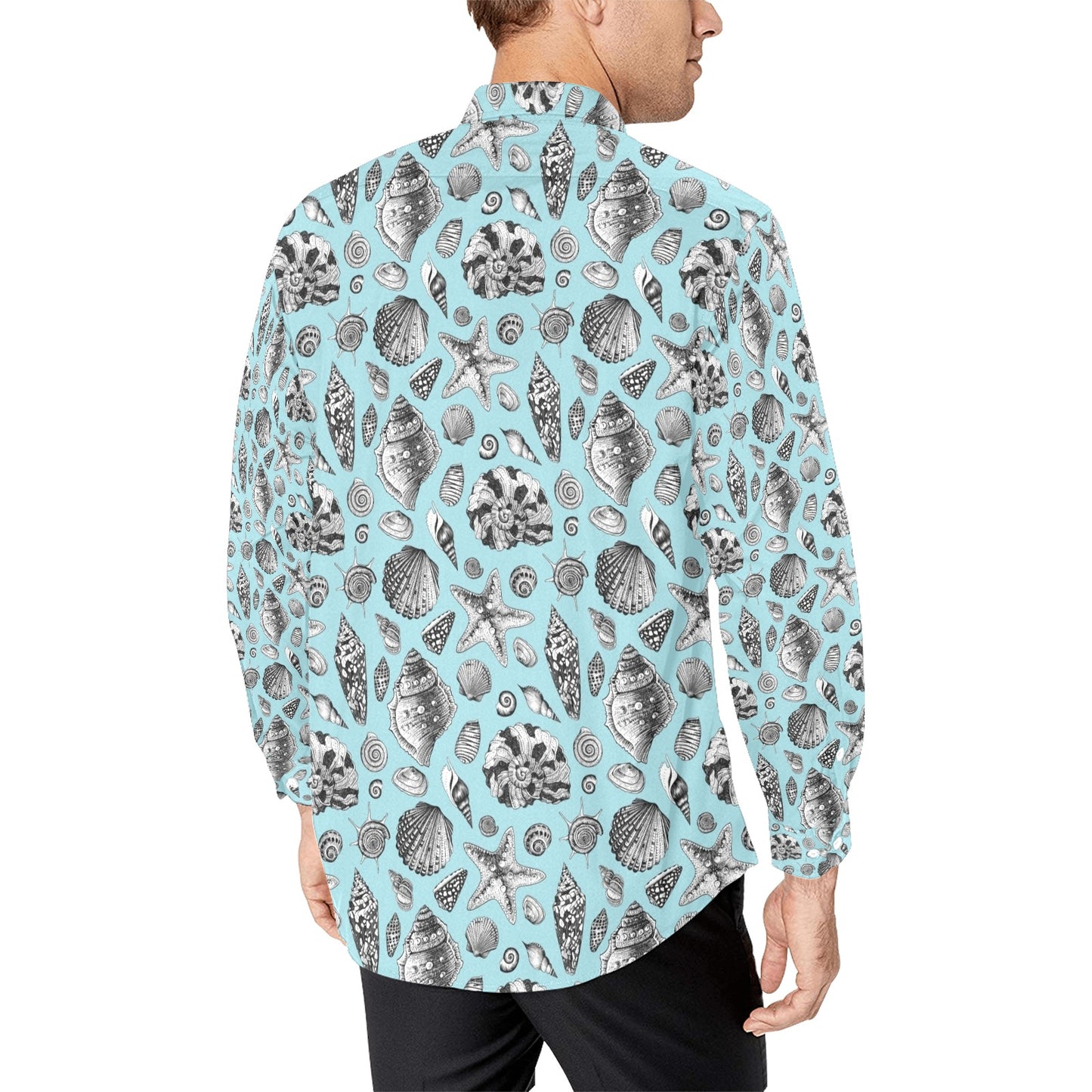 Seashell Beach Print Design LKS302 Men's Long Sleeve Dress Shirt