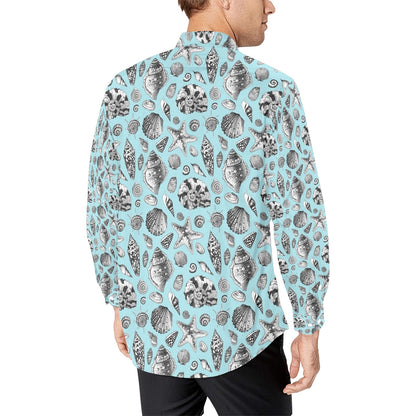 Seashell Beach Print Design LKS302 Men's Long Sleeve Dress Shirt