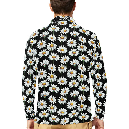 Daisy Print Pattern Long Sleeve Polo Shirt For Men's