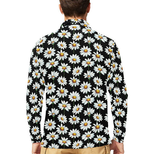 Daisy Print Pattern Long Sleeve Polo Shirt For Men's