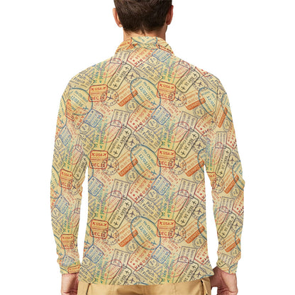 Travel Stamp Print Design LKS302 Long Sleeve Polo Shirt For Men's