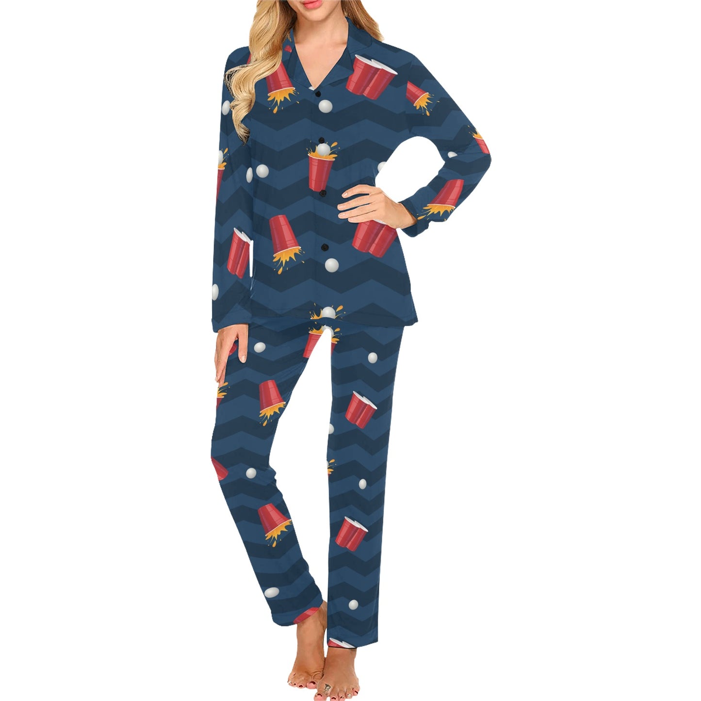 Beer Pong Pattern Print Design 01 Women's Long Pajama Set