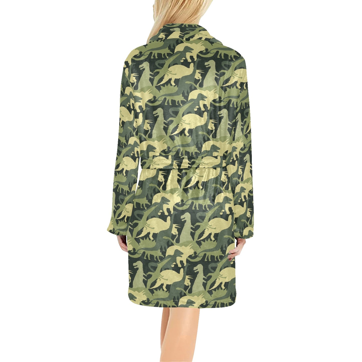 Camouflage Dinosaur Pattern Print Design 03 Women's Fleece Robe