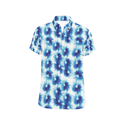 Tie Dye Blue Print Design LKS305 Men Short Sleeve Button Up Shirt