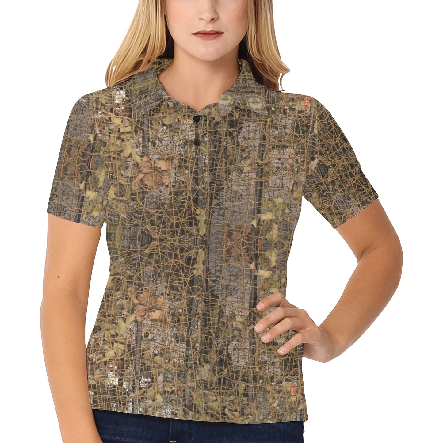 Camouflage Realtree Pattern Print Design 01 Women's Polo Shirt