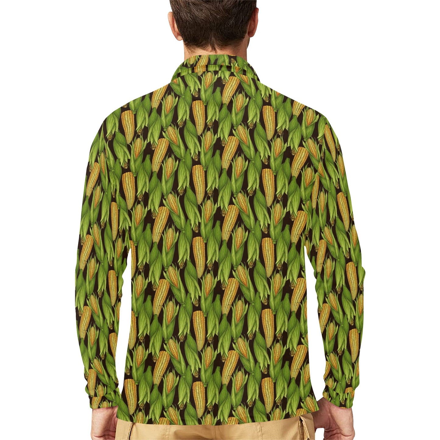 Agricultural Corn cob Print Long Sleeve Polo Shirt For Men's