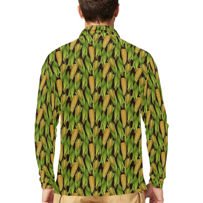 Agricultural Corn cob Print Long Sleeve Polo Shirt For Men's