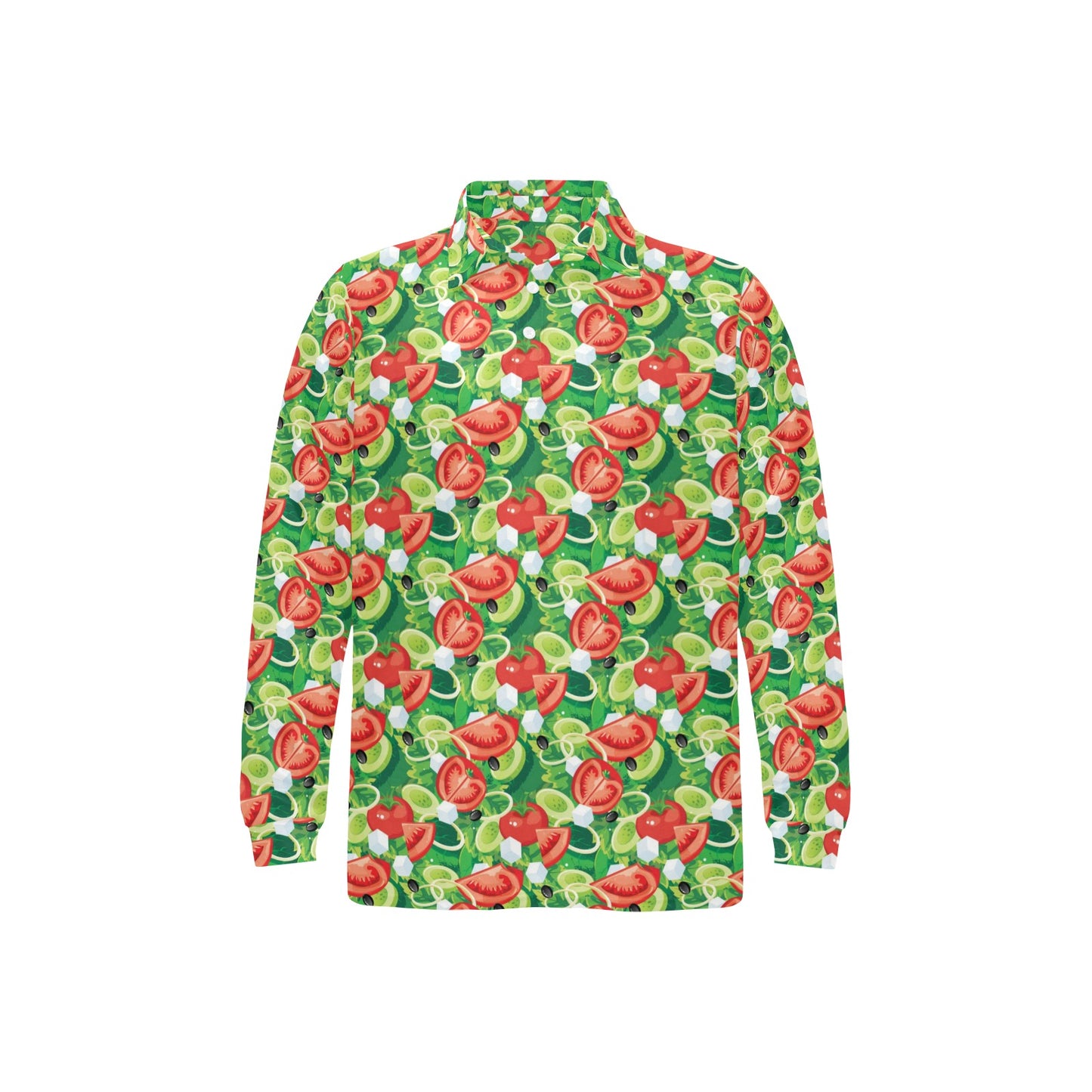 Vegan Salad Themed Design Print Long Sleeve Polo Shirt For Men's