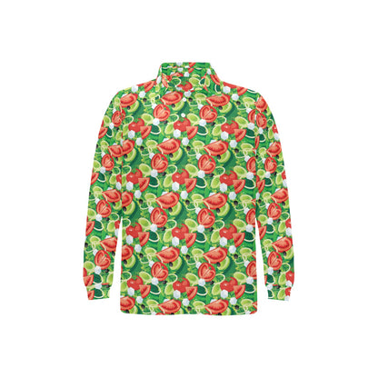 Vegan Salad Themed Design Print Long Sleeve Polo Shirt For Men's