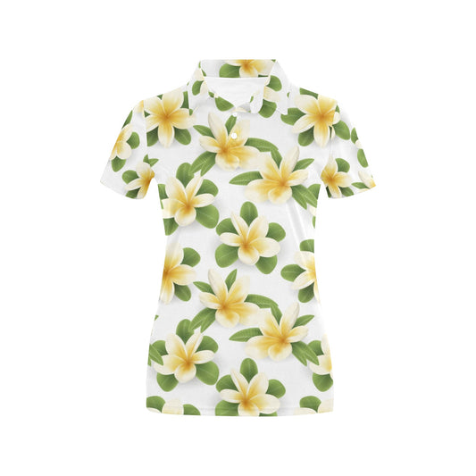 Yellow Plumeria Pattern Print Design PM012 Women's Polo Shirt
