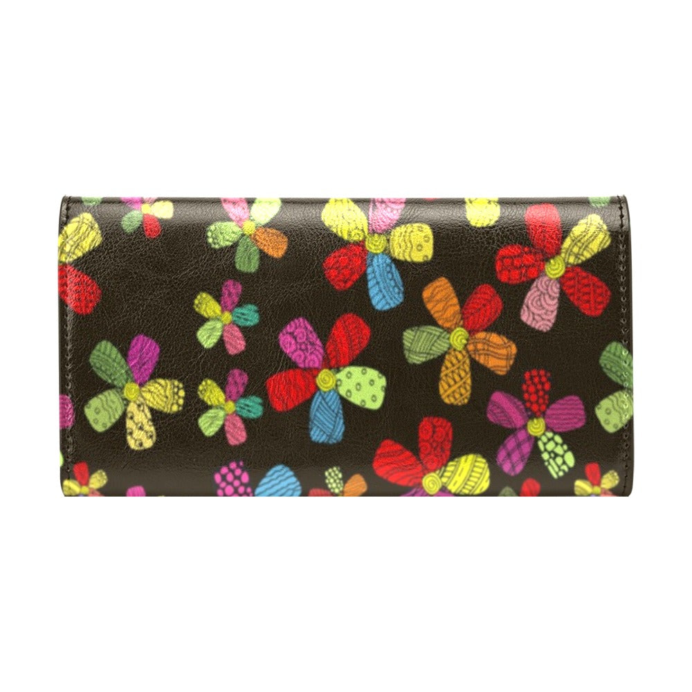 Flower Power Colorful Print Pattern Women's Trifold Wallet