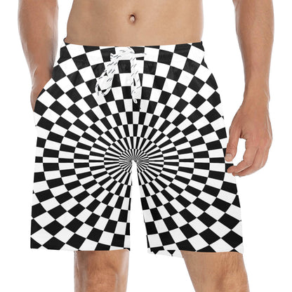 Checkered Flag Optical illusion Men's Swim Trunks Beach Shorts