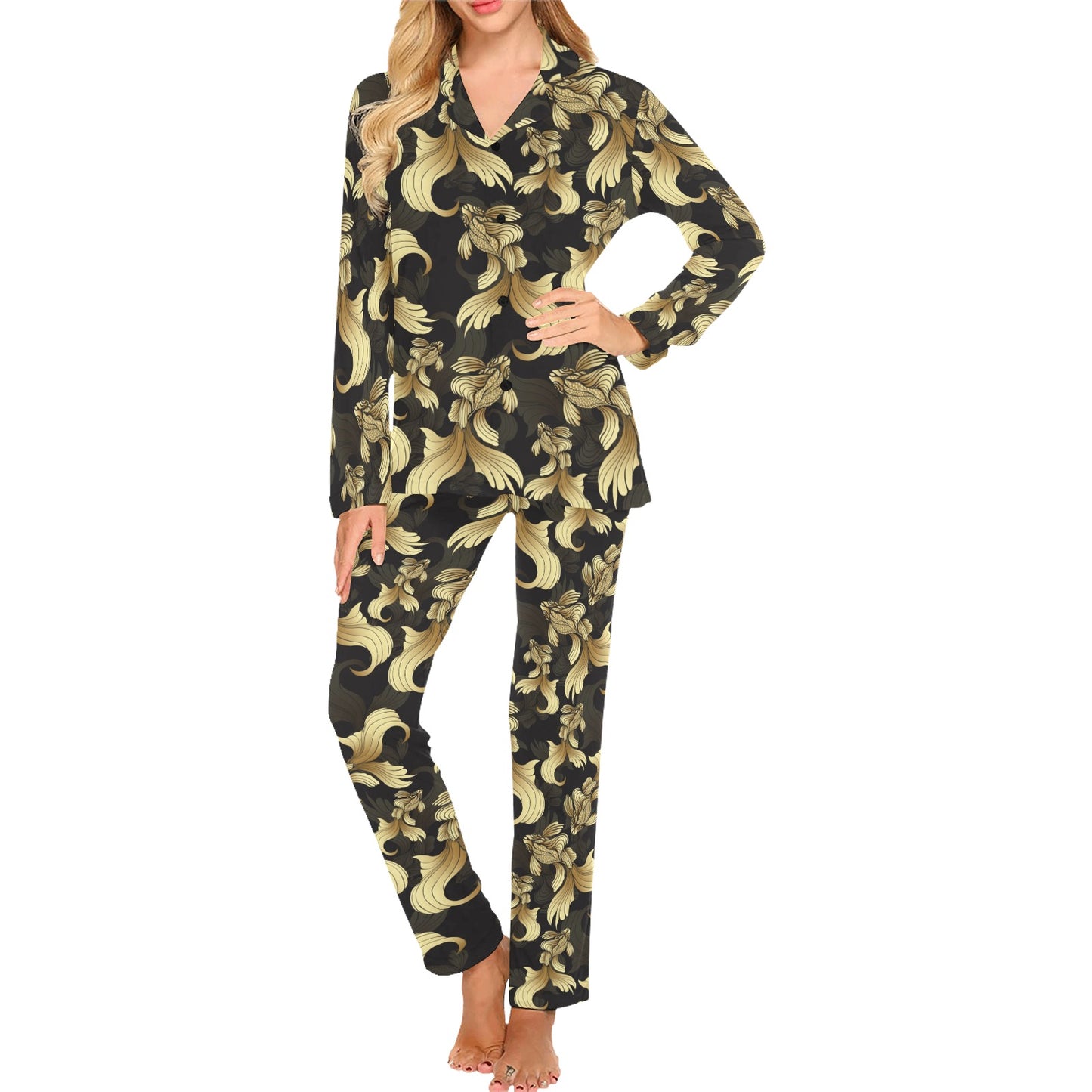 Goldfish Pattern Print Design 02 Women's Long Pajama Set