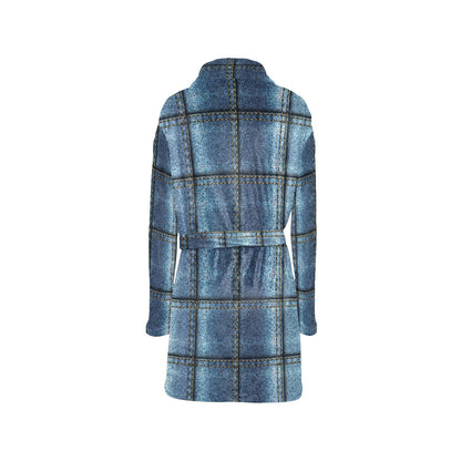 Jean Patchwork Pattern Print Design 02 Women's Fleece Robe