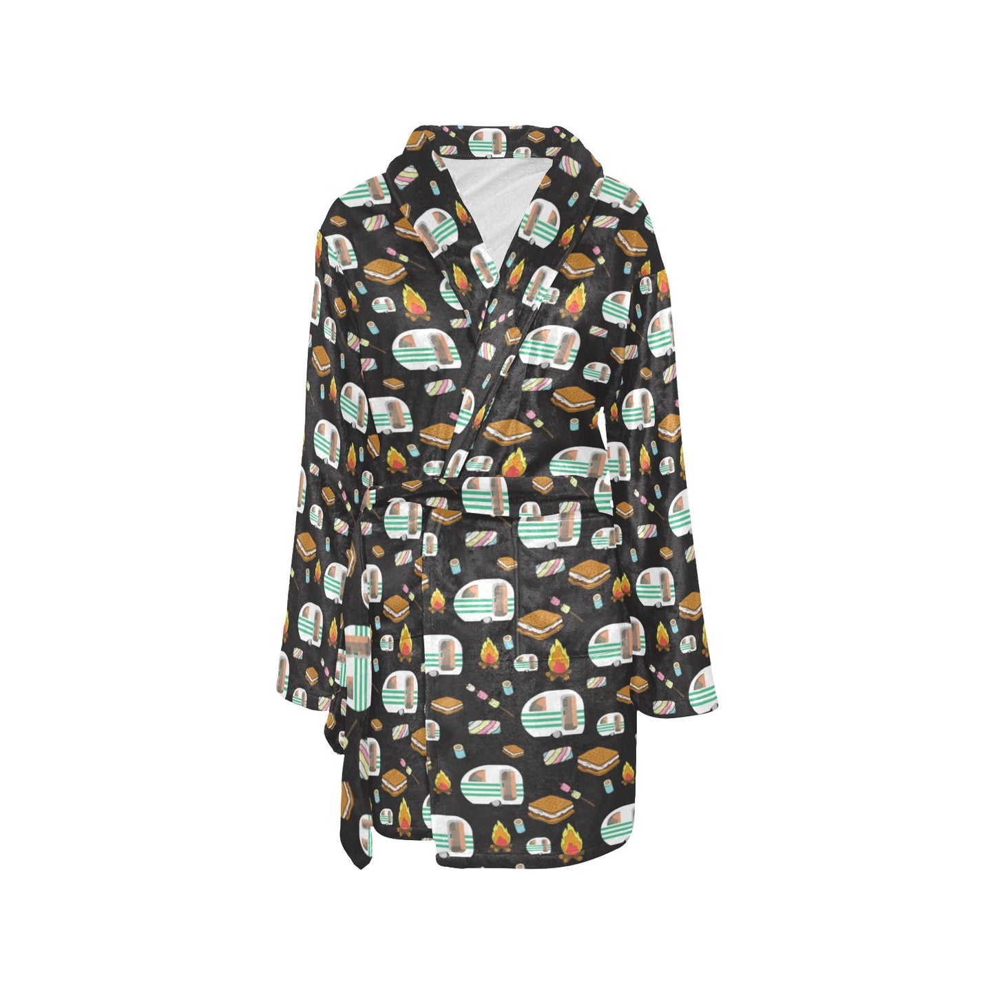 Camper marshmallow Camping Design Print Women's Fleece Robe