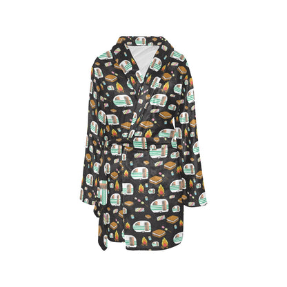 Camper marshmallow Camping Design Print Women's Fleece Robe