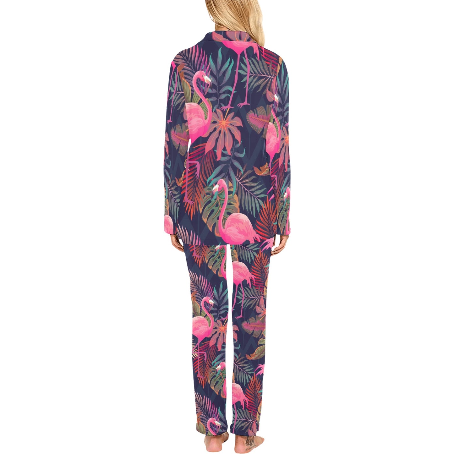 Flamingo Tropical Pattern Women's Long Pajama Set