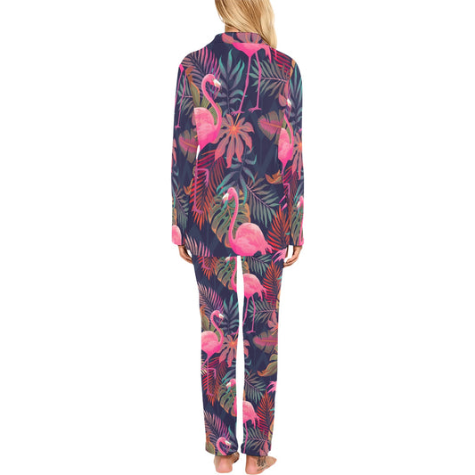 Flamingo Tropical Pattern Women's Long Pajama Set