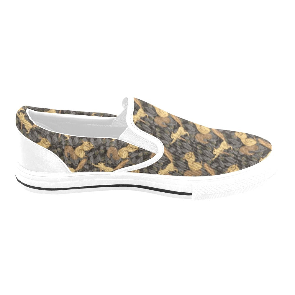 Squirrel Print Design LKS309 White Slip Ons Canvas Women's Shoes