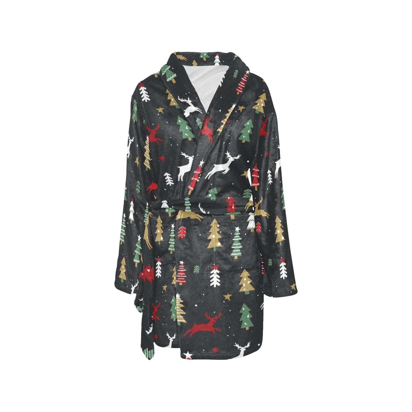 Christmas Tree Deer Style Pattern Print Design 03 Women's Fleece Robe