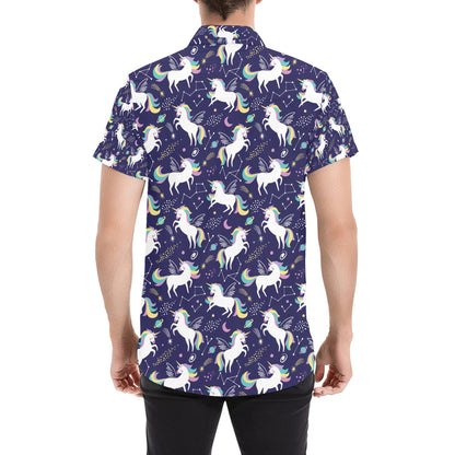 Unicorn Print Design LKS305 Men Short Sleeve Button Up Shirt